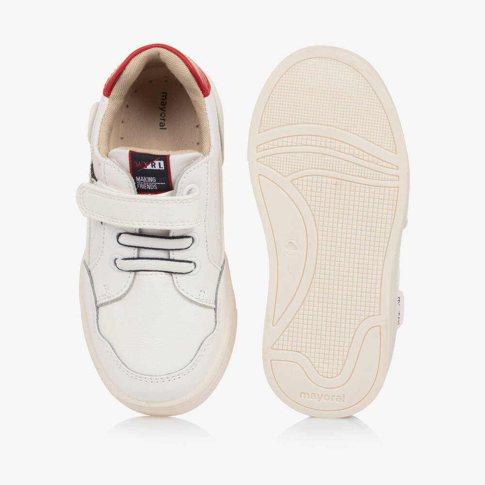 Mayoral-Boys White Leather Velcro Trainers | Childrensalon Outlet