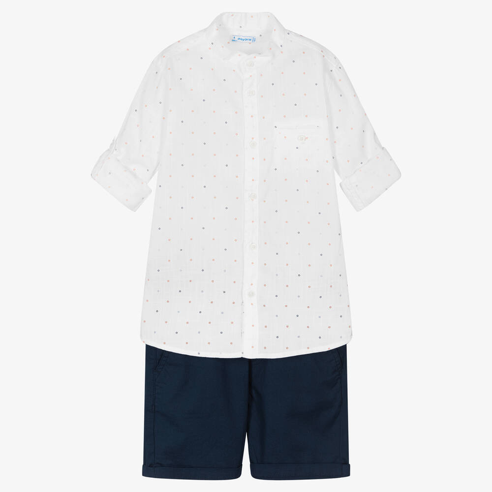 Mayoral - Ensemble short blanc et bleu garçon | Childrensalon