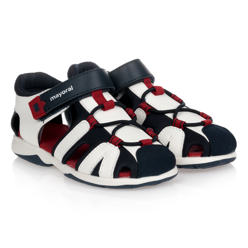 Mayoral - Boys White & Navy Blue Sandals | Childrensalon