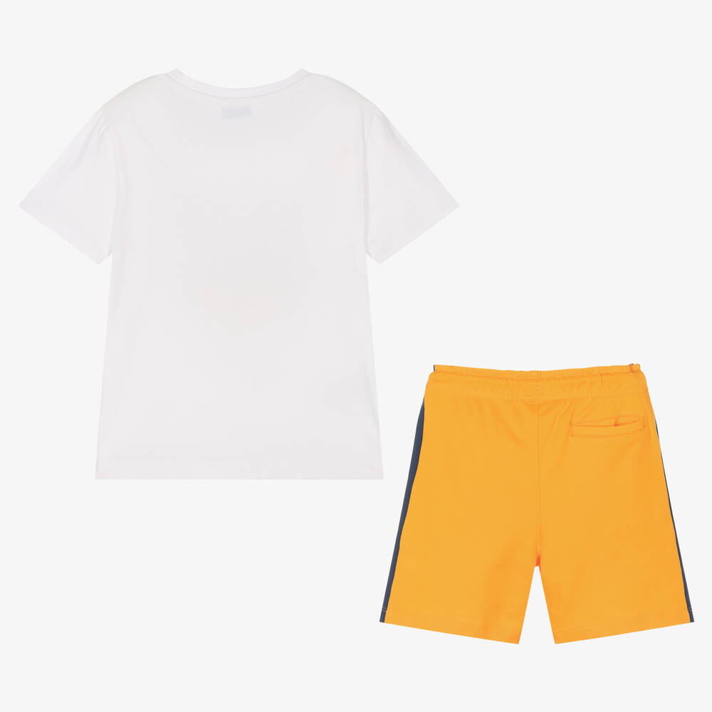 Mayoral-Boys White & Orange Cotton Shorts Set | Childrensalon Outlet