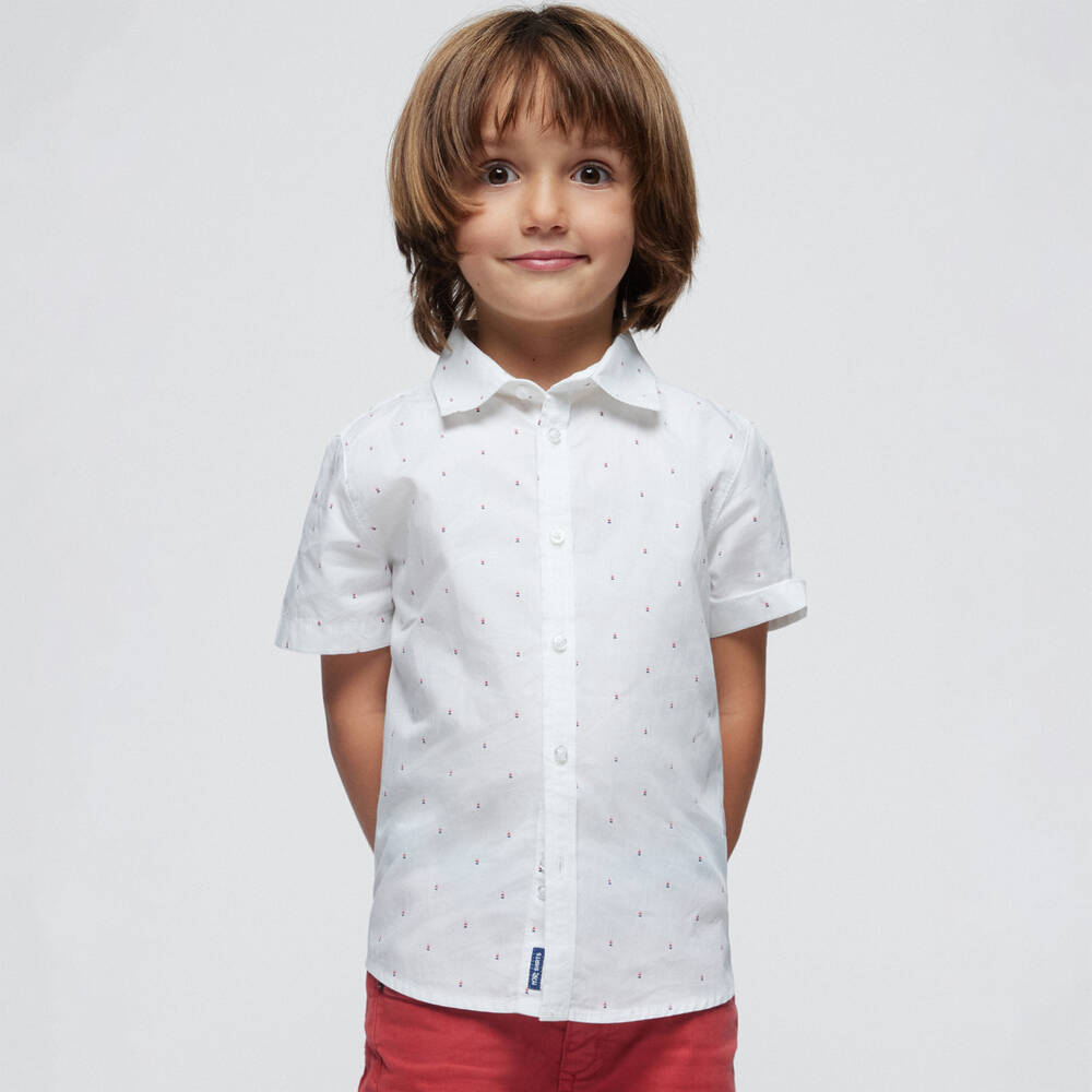 Mayoral-Boys White Patterned Cotton Shirt | Childrensalon Outlet