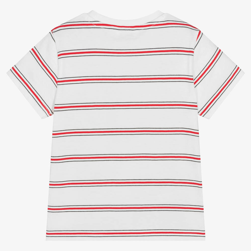 Mayoral-Белая хлопковая футболка в красную полоску | Childrensalon Outlet