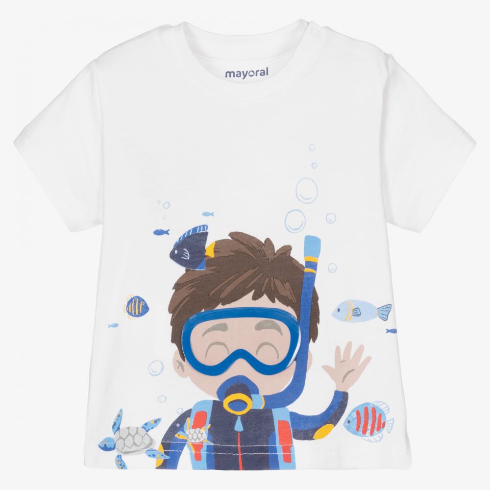 Mayoral-Boys White Scuba T-Shirt | Childrensalon Outlet