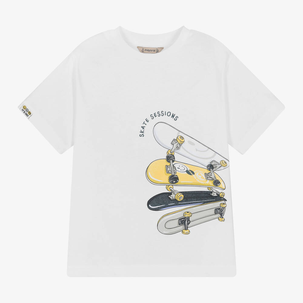 Mayoral-Boys White Skateboard Graphic T-Shirt | Childrensalon Outlet