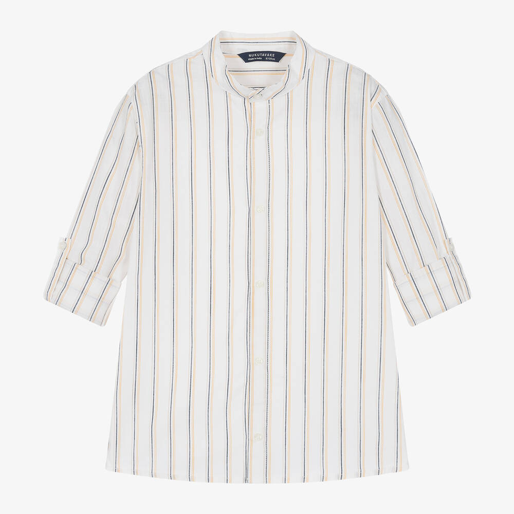 Mayoral Nukutavake-قميص قطن مقلم لون أبيض للأولاد | Childrensalon Outlet
