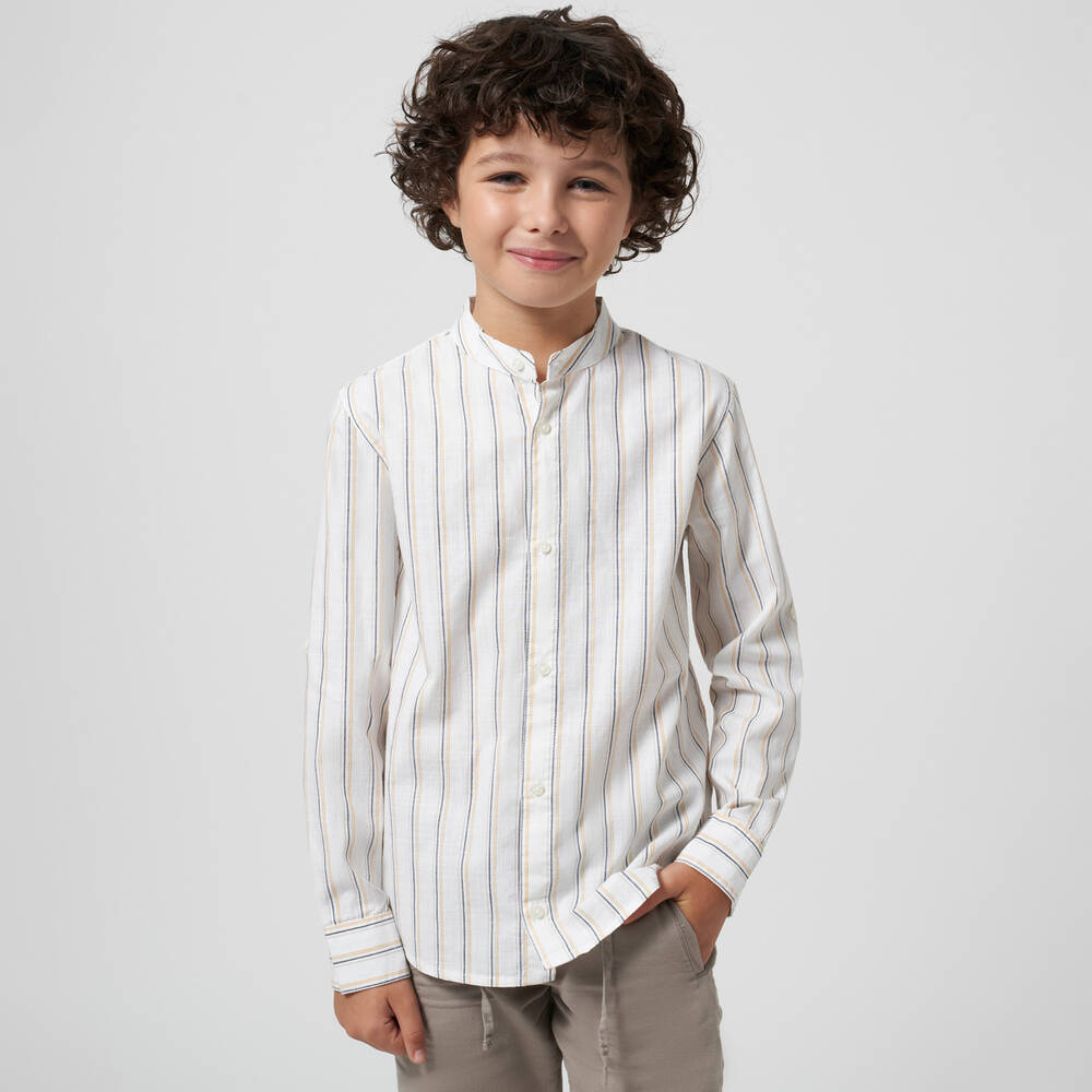 Mayoral Nukutavake-قميص قطن مقلم لون أبيض للأولاد | Childrensalon Outlet