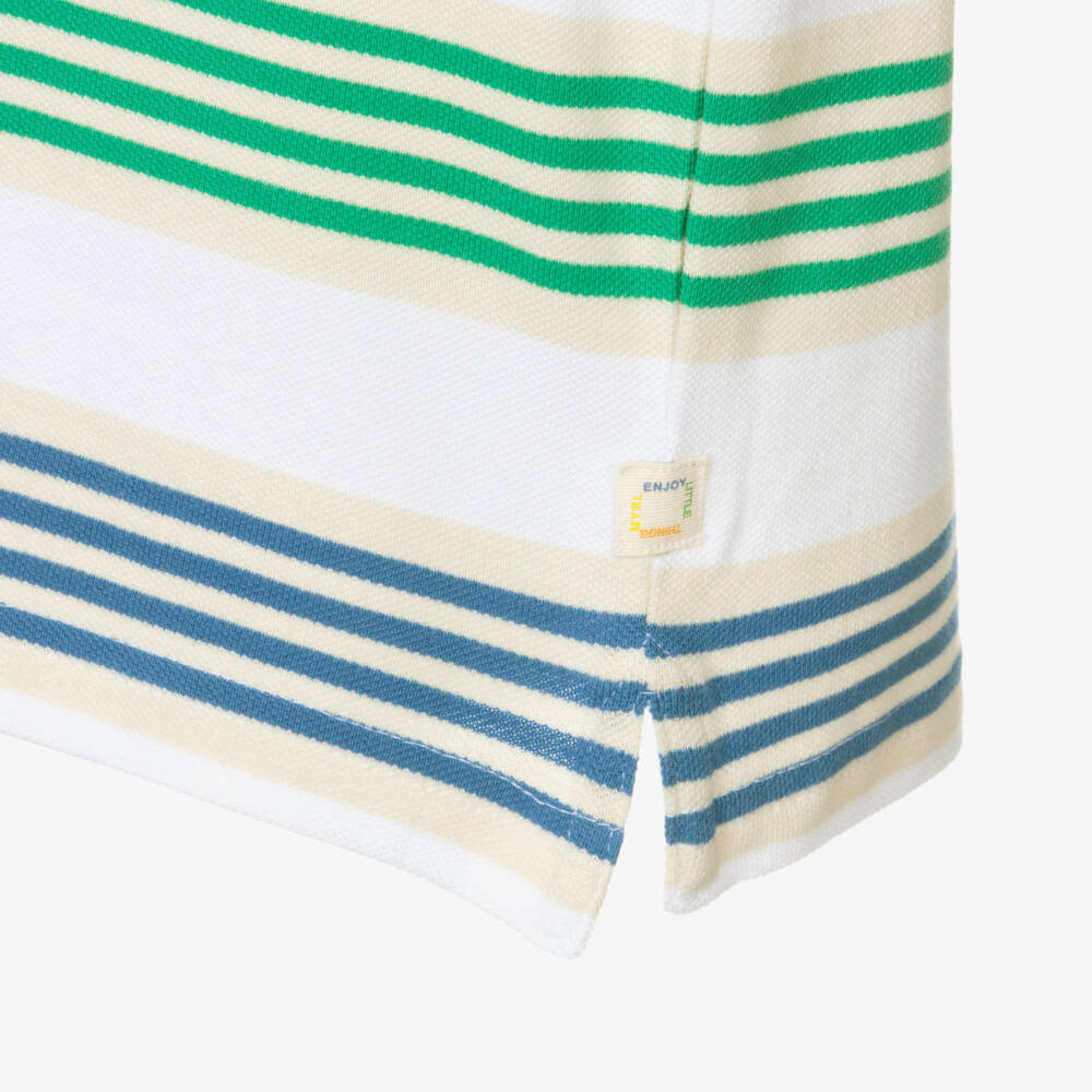 Mayoral-Boys White Striped Cotton Polo Shirt | Childrensalon Outlet