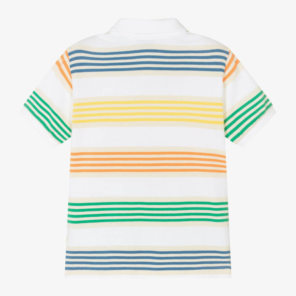 Mayoral-Boys White Striped Cotton Polo Shirt | Childrensalon Outlet