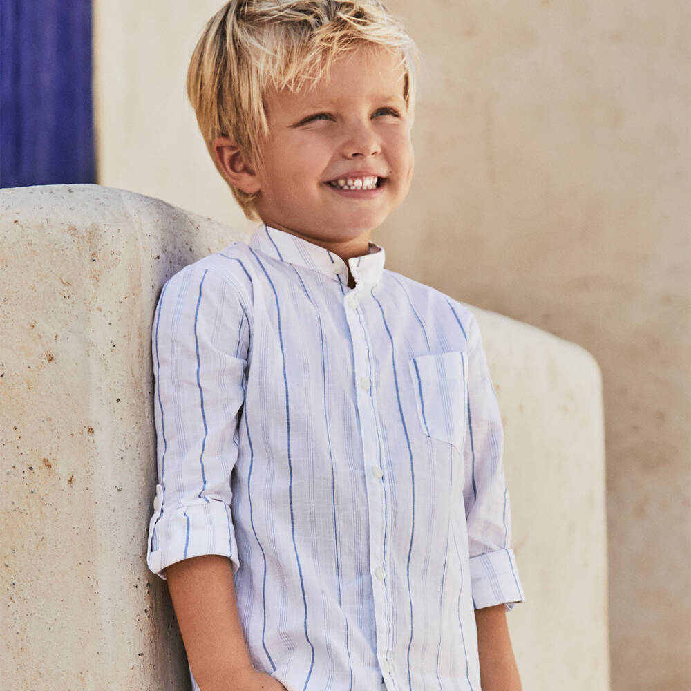 Mayoral-قميص قطن مقلم لون أبيض للأولاد | Childrensalon Outlet