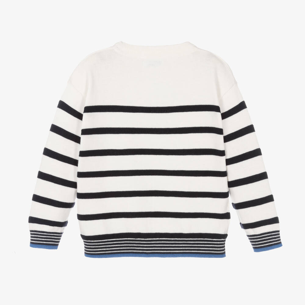 Mayoral Boys White Striped Cotton Sweater