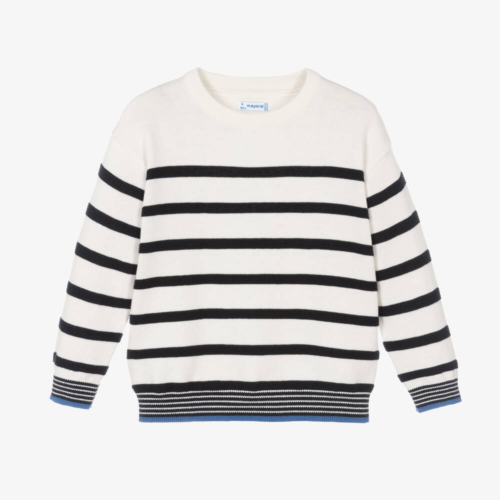 Mayoral-Boys White Striped Cotton Sweater | Childrensalon Outlet