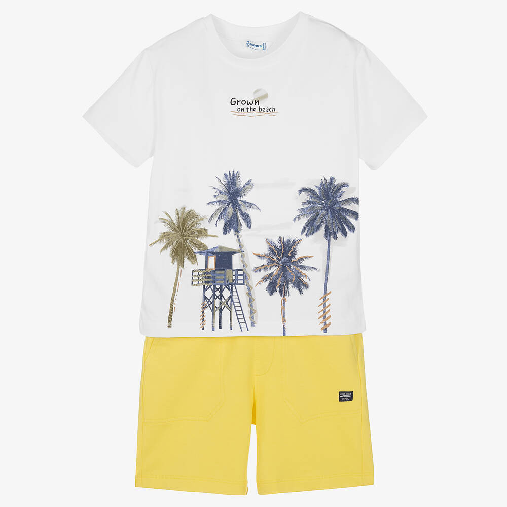 Mayoral - Ensemble short coton blanc et jaune | Childrensalon