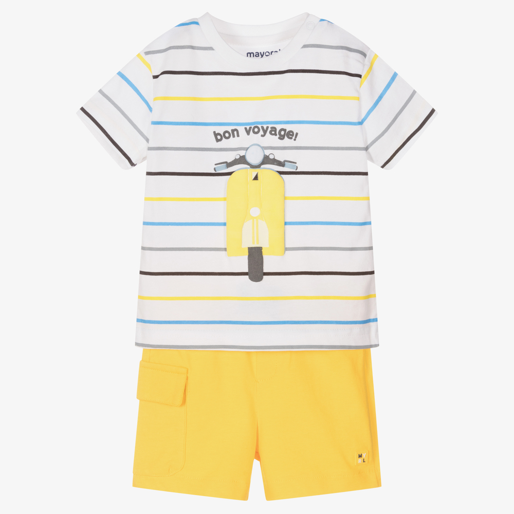 Mayoral - Boys White & Yellow Shorts Set | Childrensalon