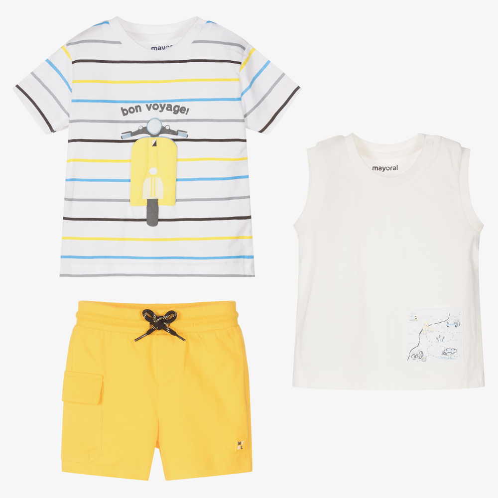 Mayoral-Boys White & Yellow Shorts Set | Childrensalon Outlet