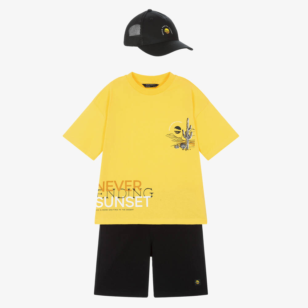 Mayoral-Boys Yellow & Black Cactus Shorts Set | Childrensalon Outlet