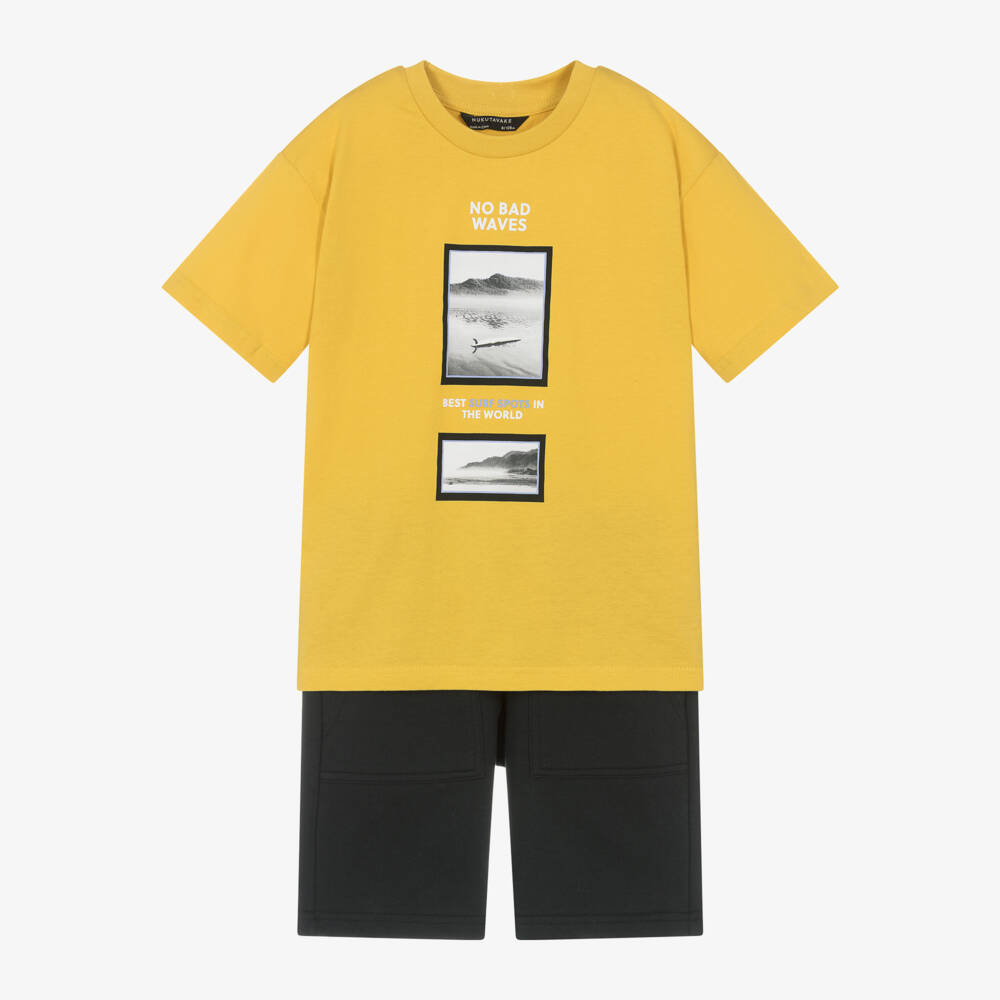 Mayoral Nukutavake-Boys Yellow & Black Cotton Shorts Set | Childrensalon Outlet
