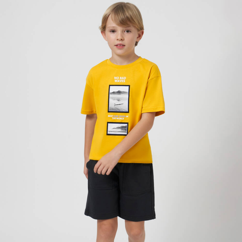Mayoral Nukutavake-Boys Yellow & Black Cotton Shorts Set | Childrensalon Outlet