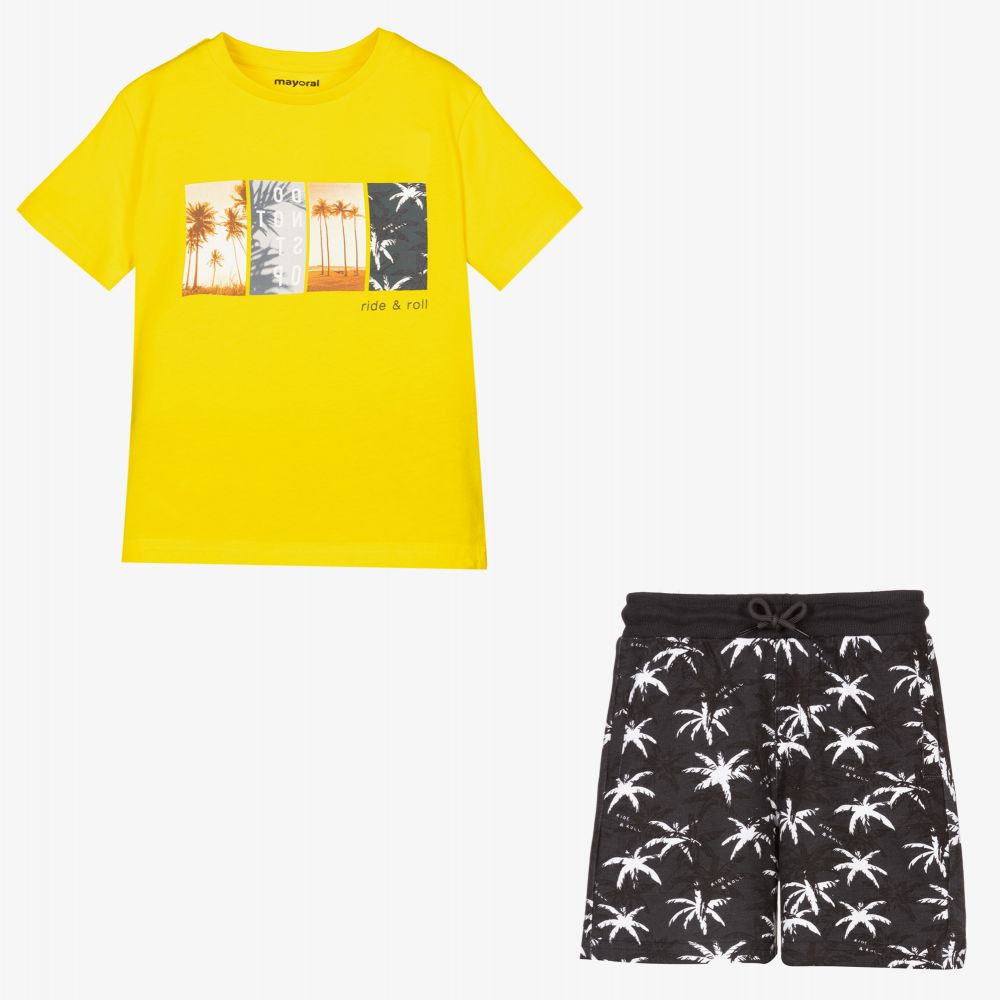 Mayoral-طقم شورت قطن لون أصفر وأسود للأولاد | Childrensalon Outlet