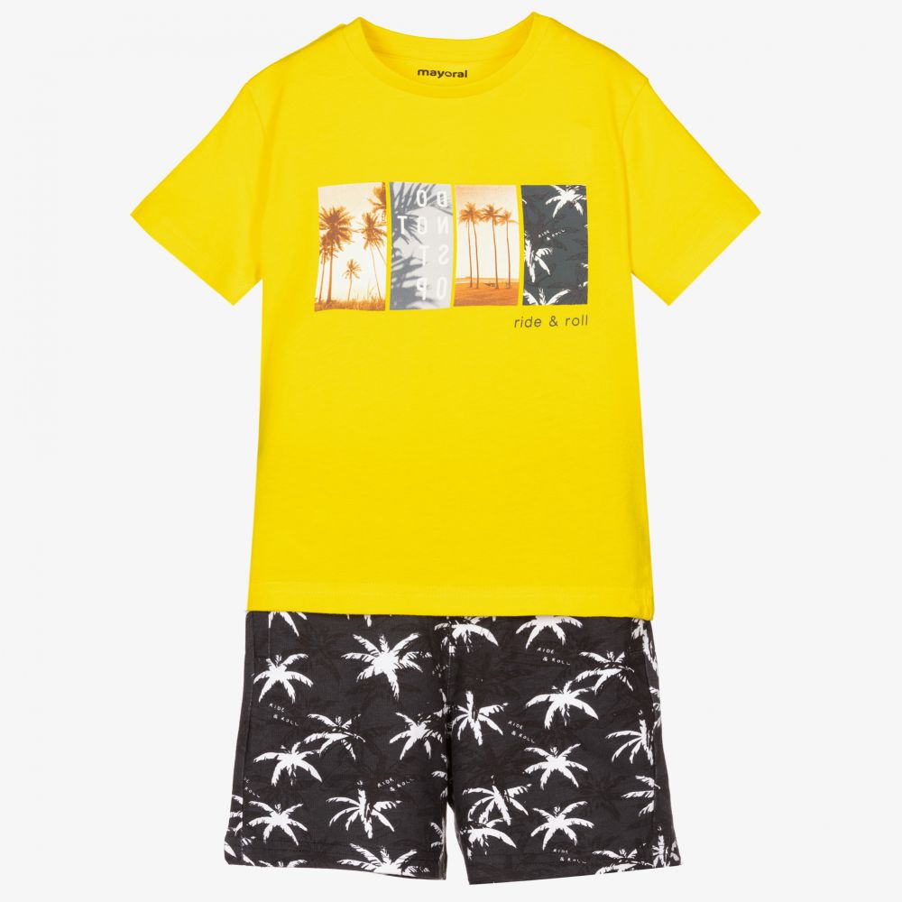 Mayoral-Boys Yellow & Black Shorts Set | Childrensalon Outlet