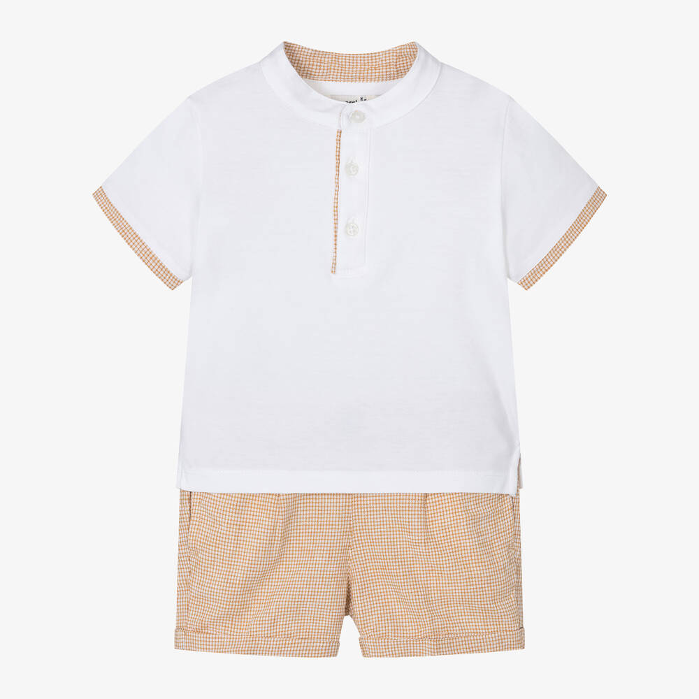 Mayoral-Boys Yellow Check Cotton Shorts Set | Childrensalon Outlet