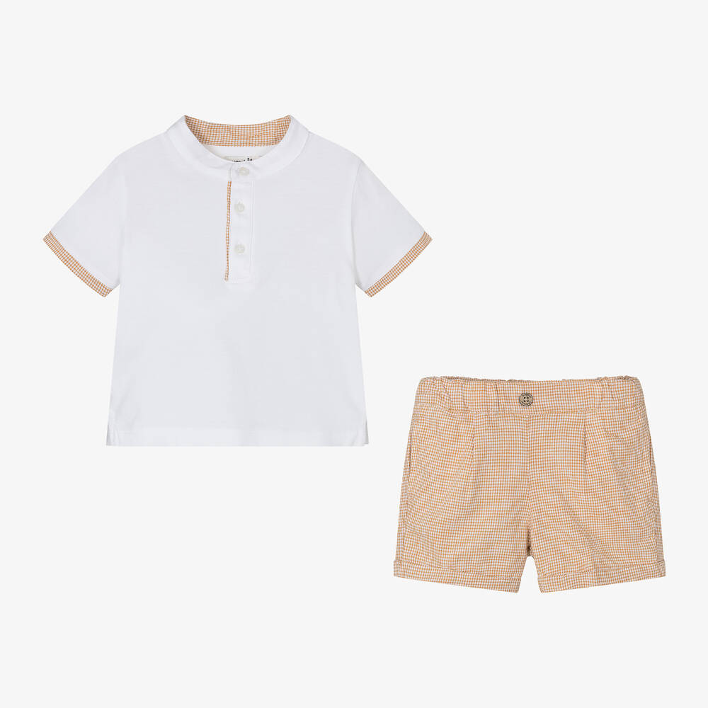 Mayoral-Boys Yellow Check Cotton Shorts Set | Childrensalon Outlet