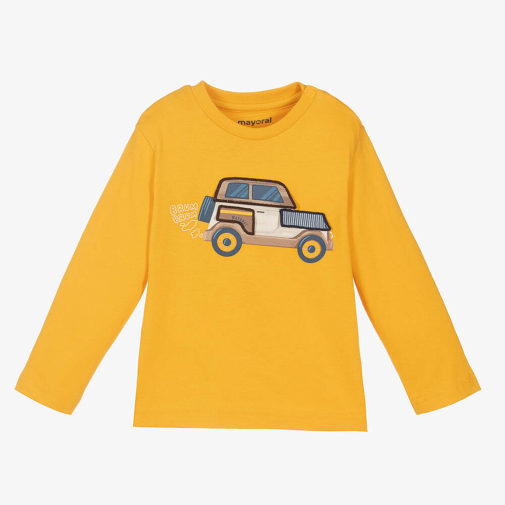 Mayoral-Желтый хлопковый топ с машиной для мальчиков | Childrensalon Outlet