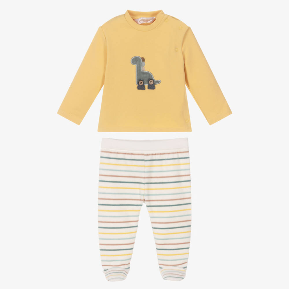 Mayoral Newborn-Boys Yellow Cotton Dinosaur 2 Piece Babygrow | Childrensalon Outlet