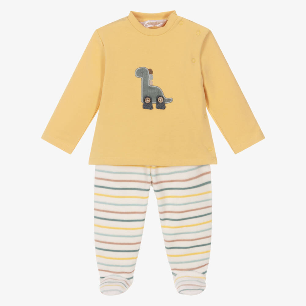 Mayoral Newborn-Boys Yellow Cotton Dinosaur 2 Piece Babygrow | Childrensalon Outlet