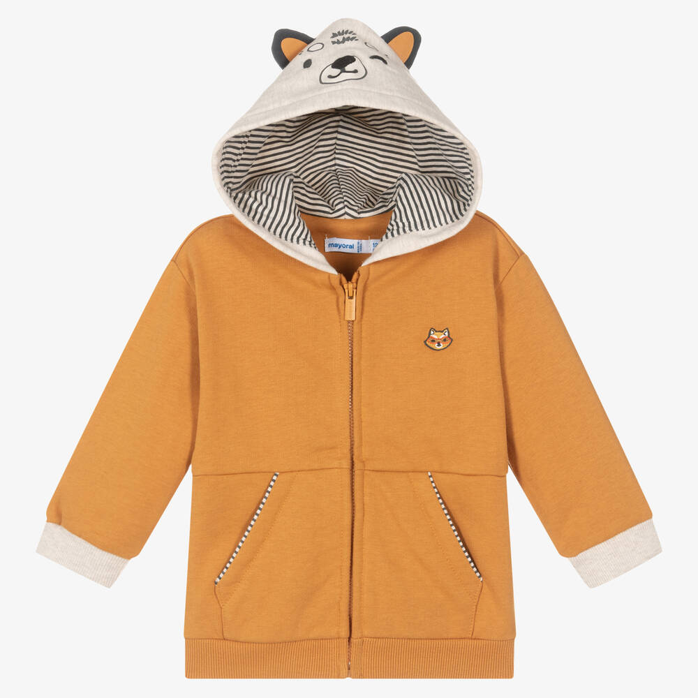 Mayoral - Boys Yellow Cotton Hooded Zip-Up Top | Childrensalon