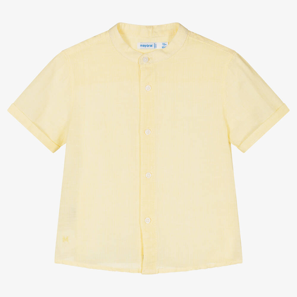 Mayoral - Chemise jaune coton et lin garçon | Childrensalon