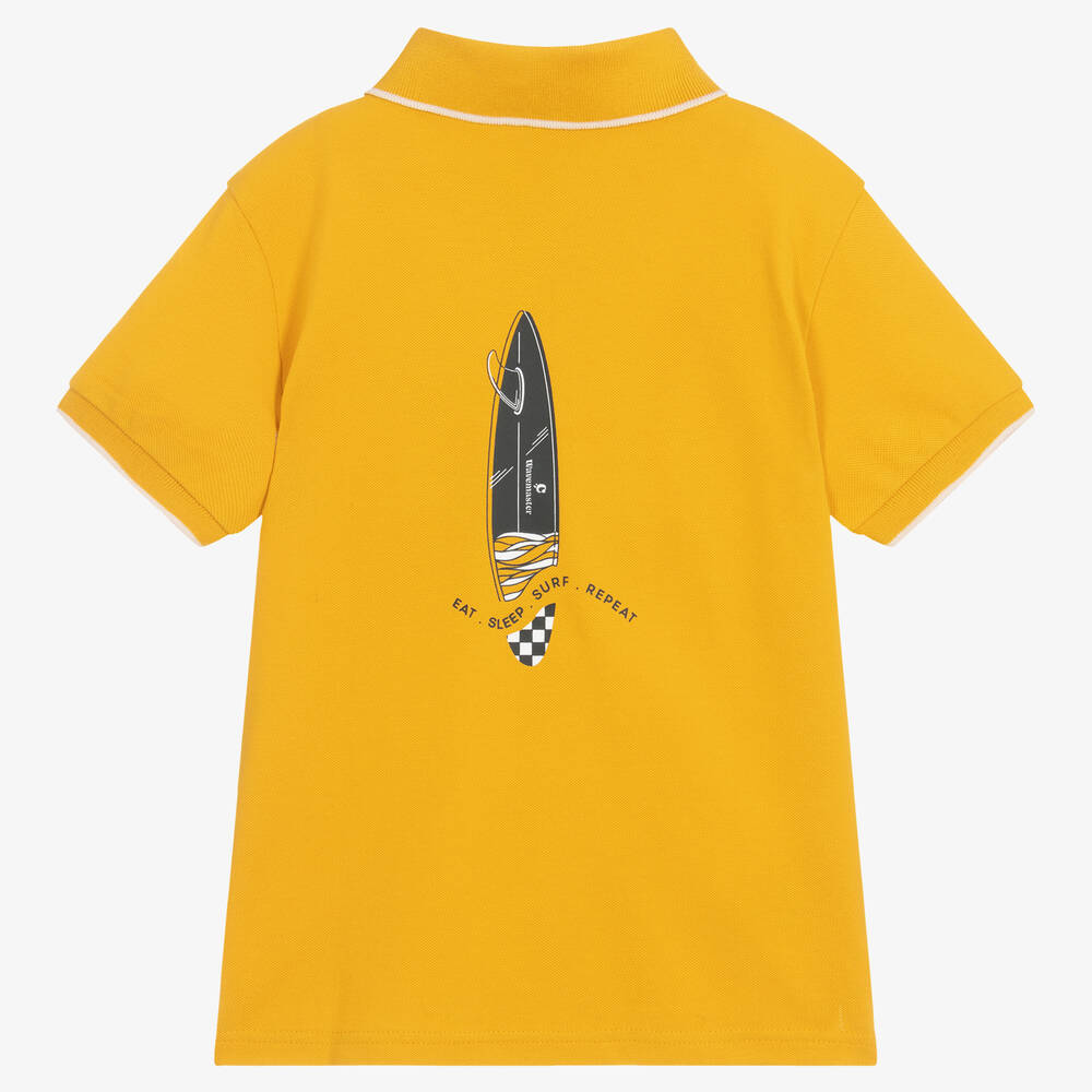 Mayoral Nukutavake-Boys Yellow Cotton Surf Polo Shirt | Childrensalon Outlet