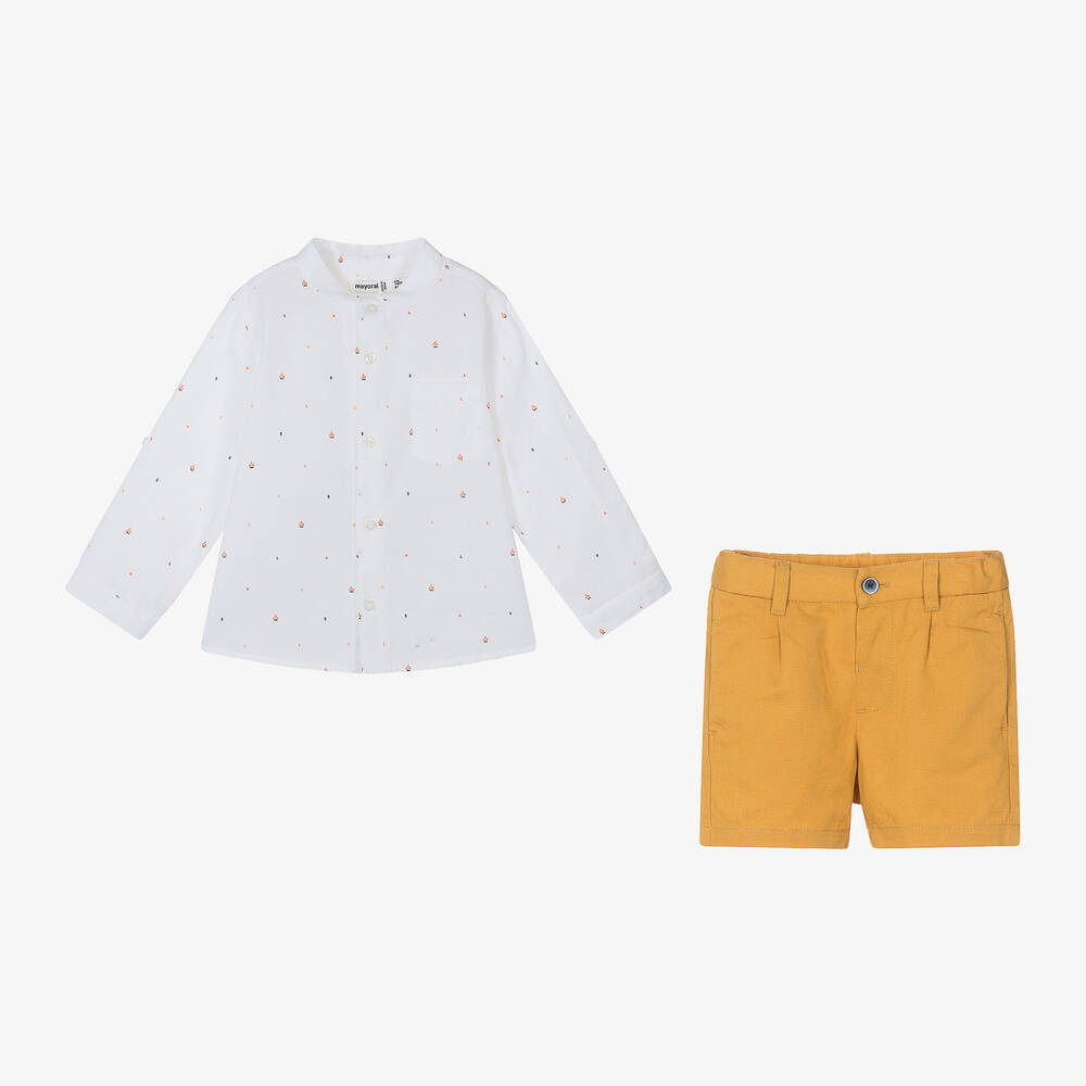 Mayoral-Boys Yellow Cotton Twill Shorts Set | Childrensalon Outlet