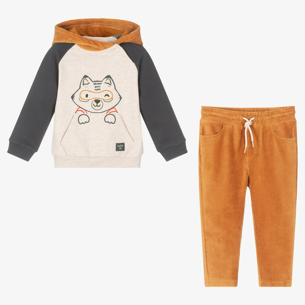 Mayoral-طقم بنطلون قطن كوردروي لون أصفر ورمادي | Childrensalon Outlet
