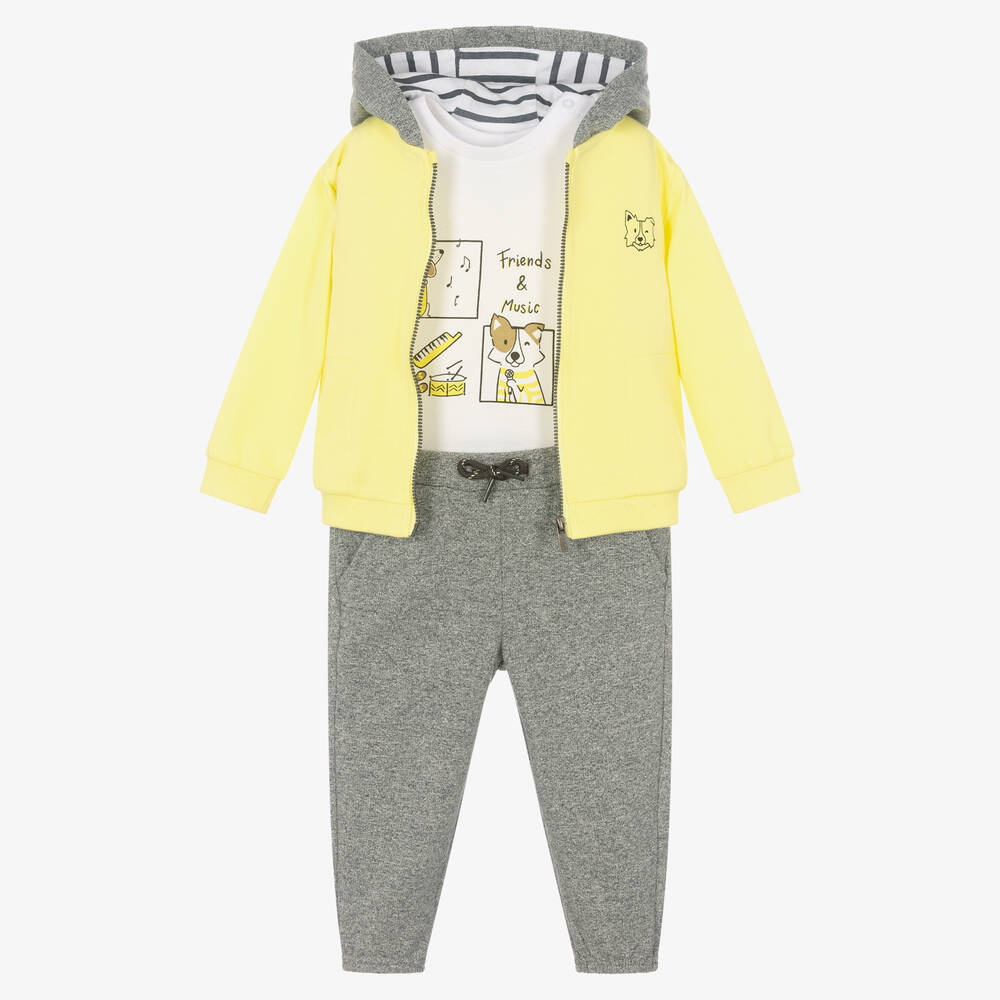 Mayoral - Boys Yellow & Grey Cotton Tracksuit Set | Childrensalon