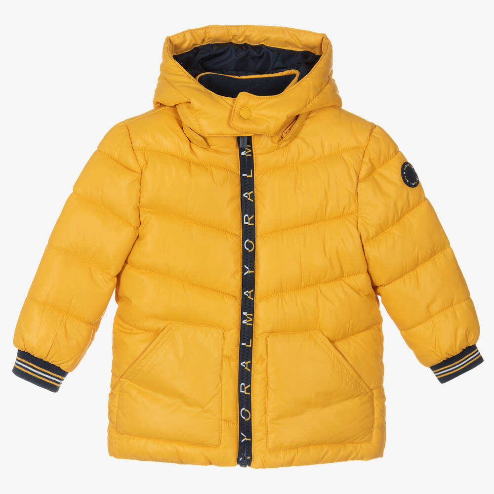 Mayoral - Boys Yellow Hooded Puffer Coat | Childrensalon