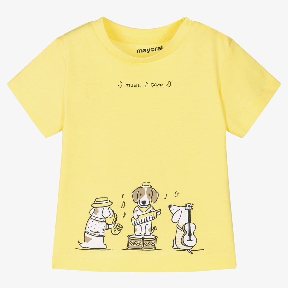 Mayoral - Boys Yellow Musical Dogs Cotton T-Shirt | Childrensalon