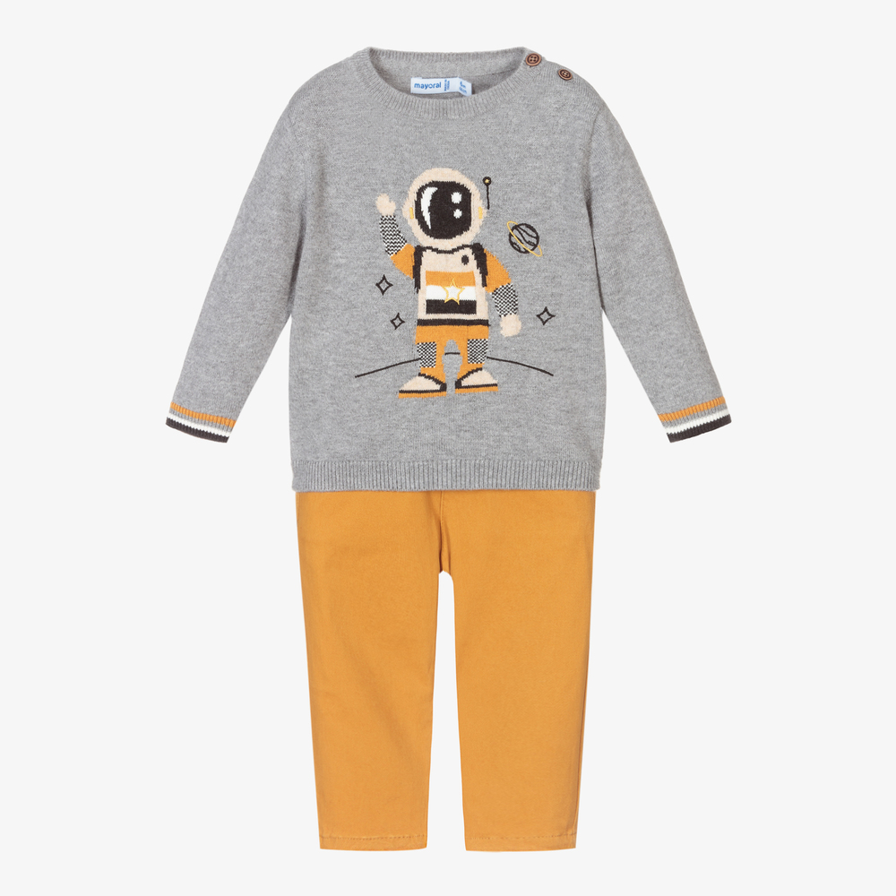 Mayoral - Топ с роботами и желтые брюки для мальчиков | Childrensalon