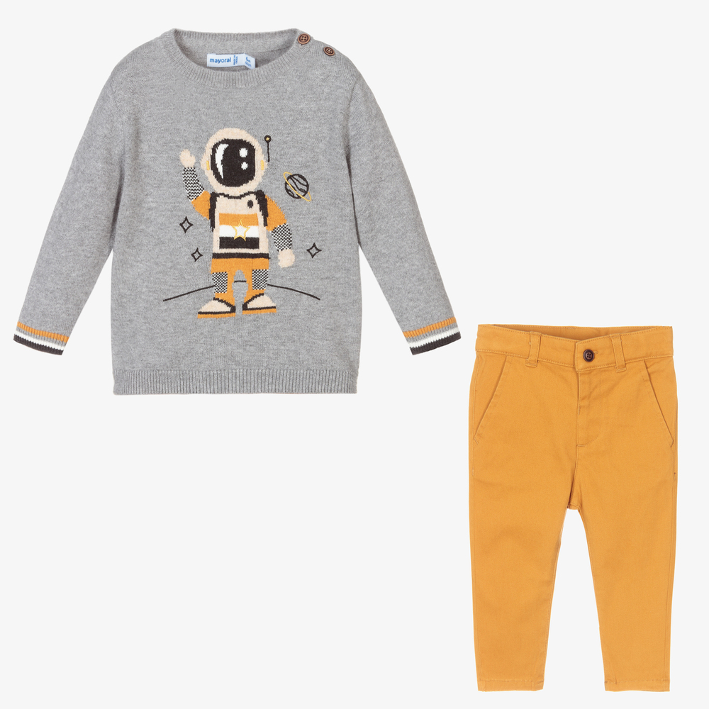 Mayoral-Топ с роботами и желтые брюки для мальчиков | Childrensalon Outlet