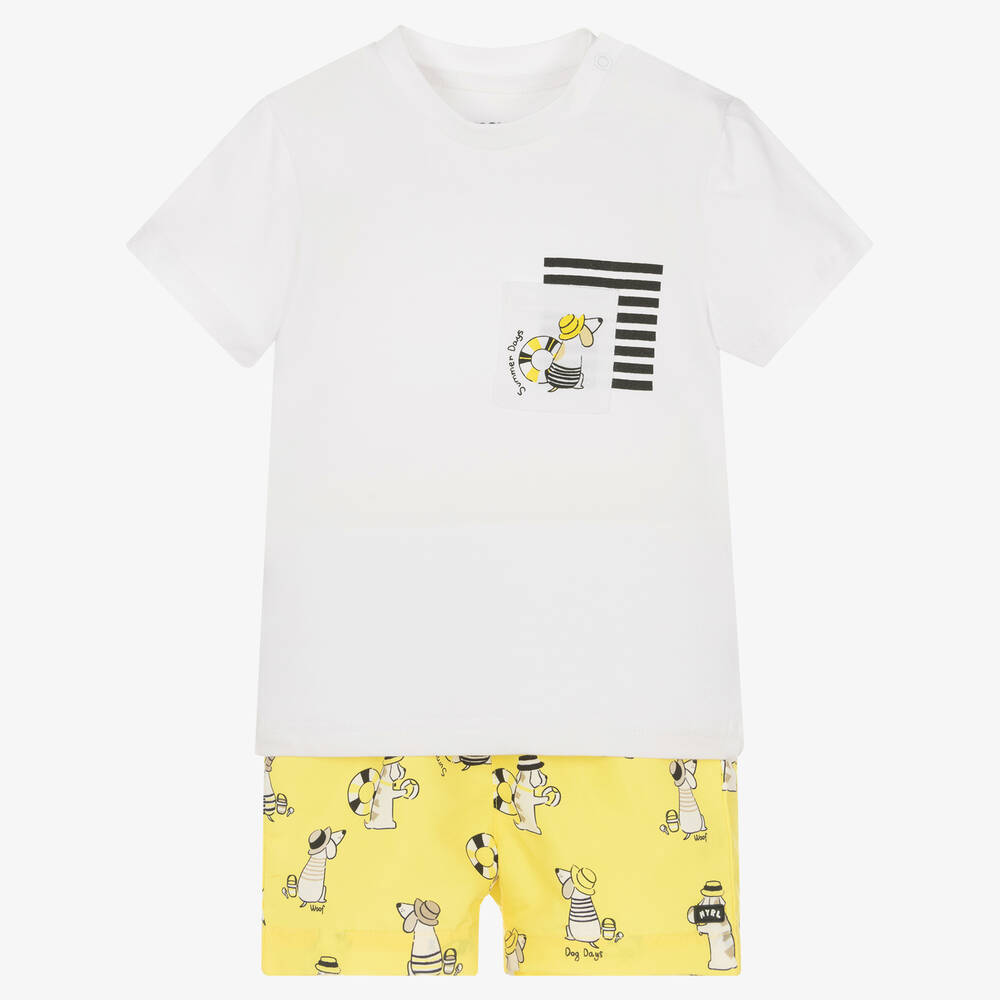 Mayoral-Футболка и желтые пляжные плавки-шорты | Childrensalon Outlet