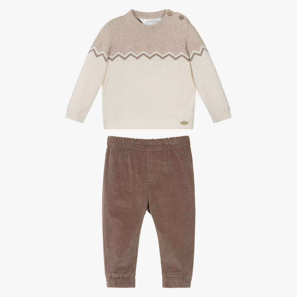 Mayoral Newborn-Brown And Ivory Trouser Set | Childrensalon Outlet