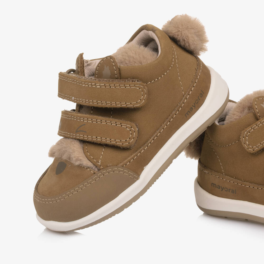 Mayoral-Brown Animal Face First Walker Trainers | Childrensalon Outlet