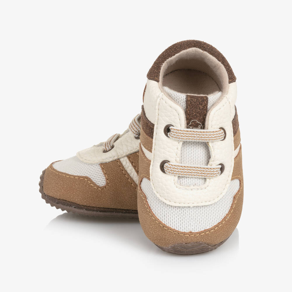 Mayoral Newborn-Brown & Ivory Faux Leather Pre-Walker Trainers | Childrensalon Outlet