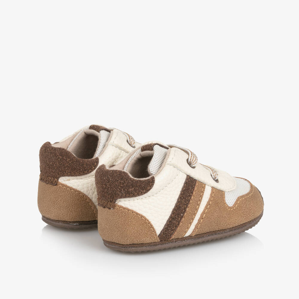 Mayoral Newborn-Brown & Ivory Faux Leather Pre-Walker Trainers | Childrensalon Outlet