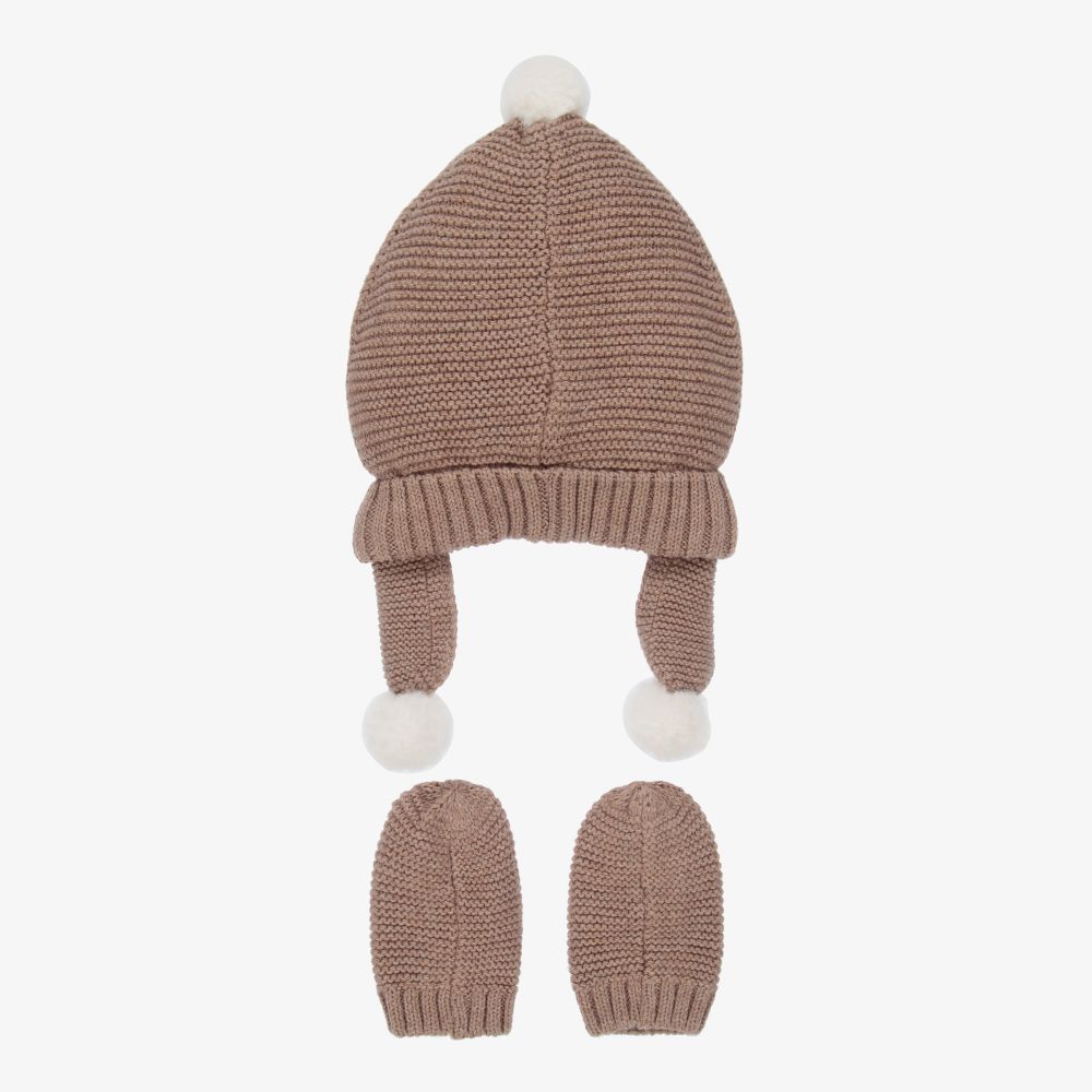 Mayoral Newborn Brown Knit Hat Mittens Set