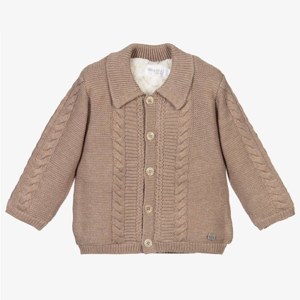 Mayoral Newborn - Brown Knitted Baby Pram Coat  | Childrensalon