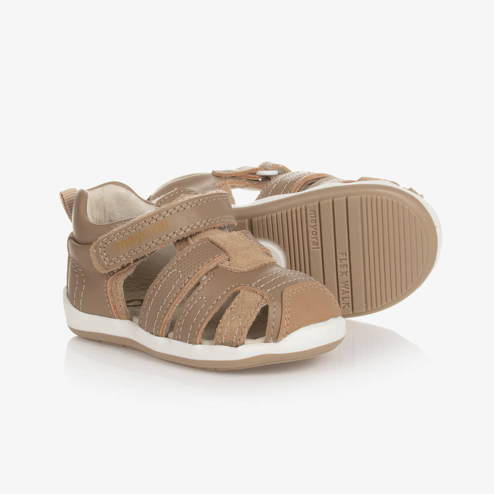 Mayoral-Brown Leather First Walker Sandals | Childrensalon Outlet