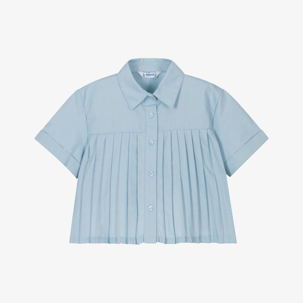 Mayoral-Charming Blue Box-Pleat Top | Childrensalon Outlet