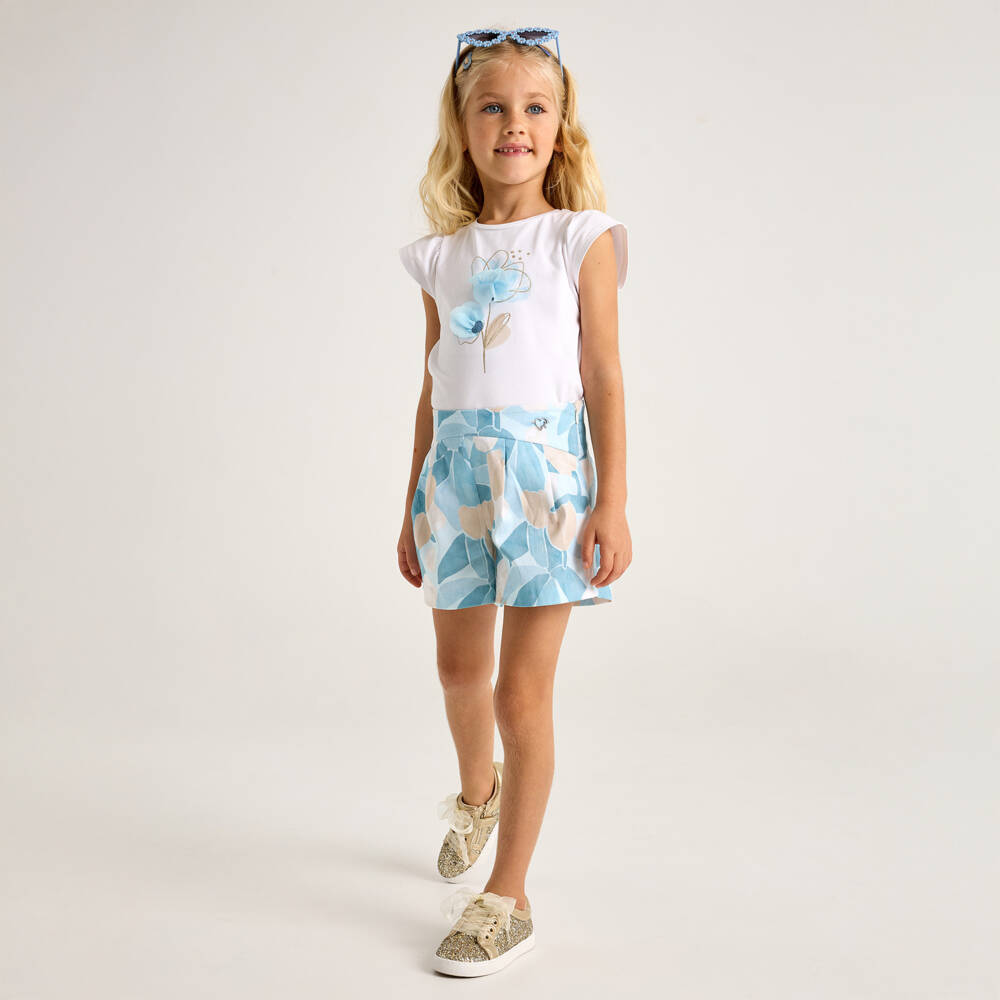 Mayoral-Chic Girls Blue Floral Shorts | Childrensalon Outlet