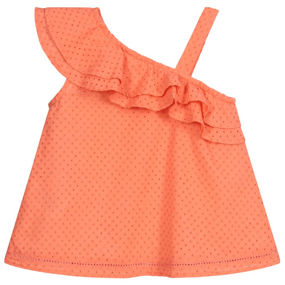 Mayoral-Coral Orange Cotton Blouse | Childrensalon Outlet