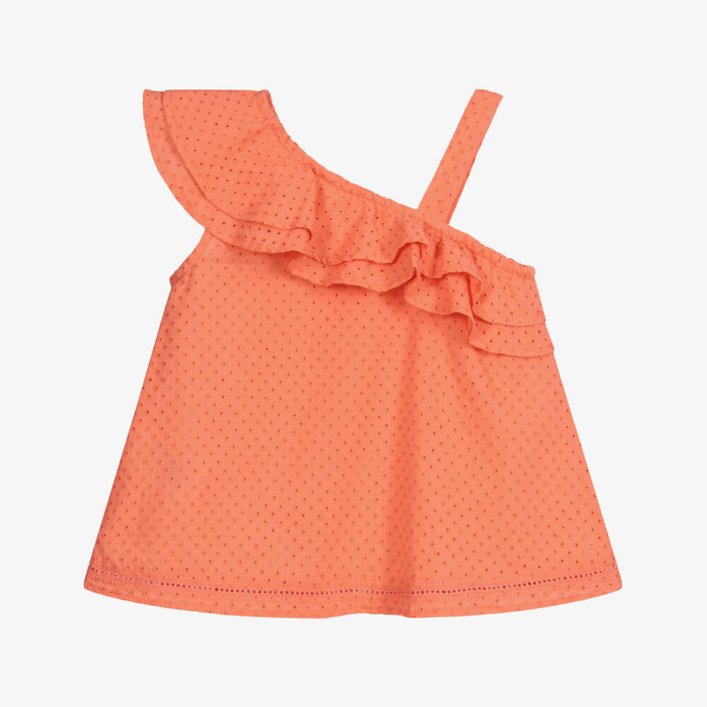 Mayoral-Coral Orange Cotton Blouse | Childrensalon Outlet